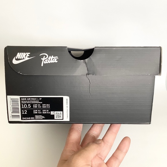 Mens 10.5/Womens 12 Nike Air Max 1 Patta Metallic Silver/Monarch DH1348 001 - Picture 9 of 9